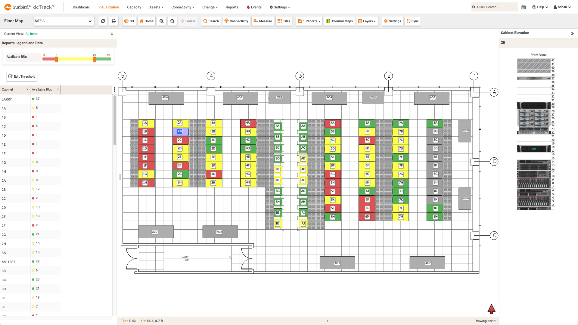 Screenshot of Available RUs per Cabinet Floor Map Report