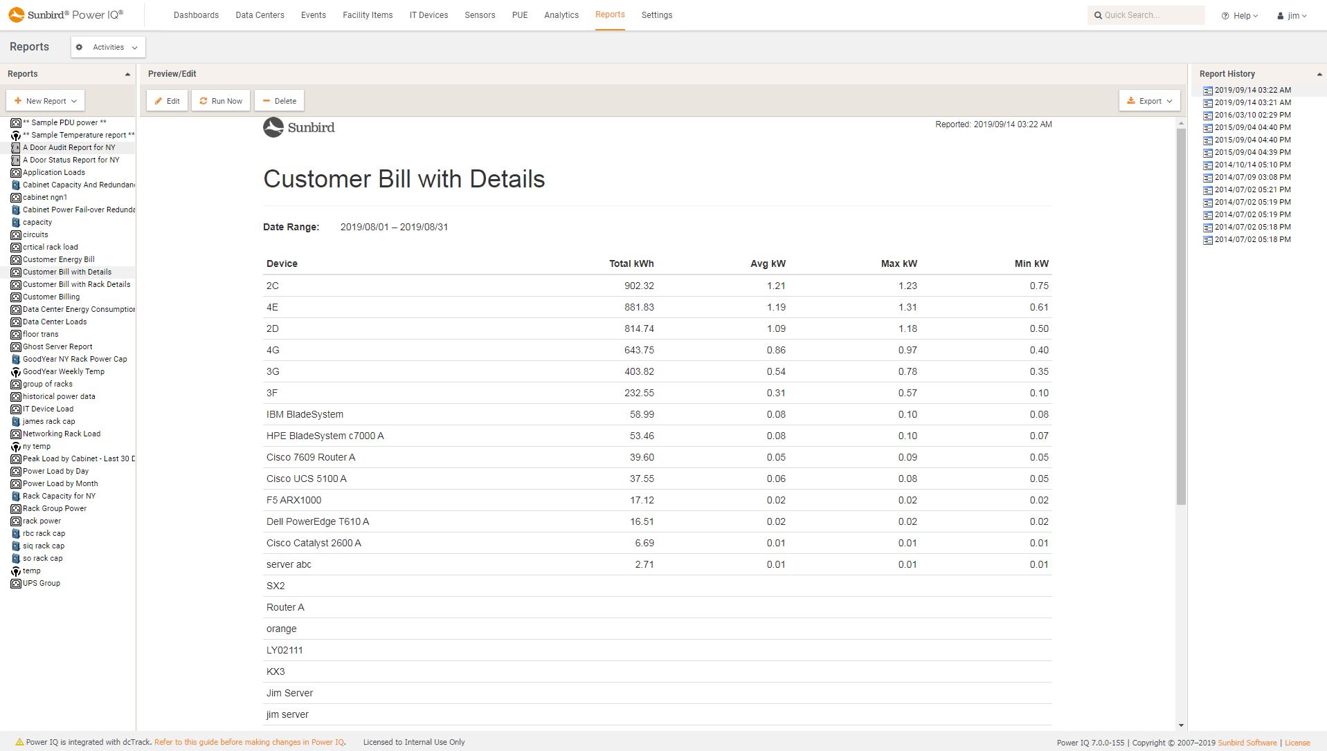 Screenshot of Customer Billing Report