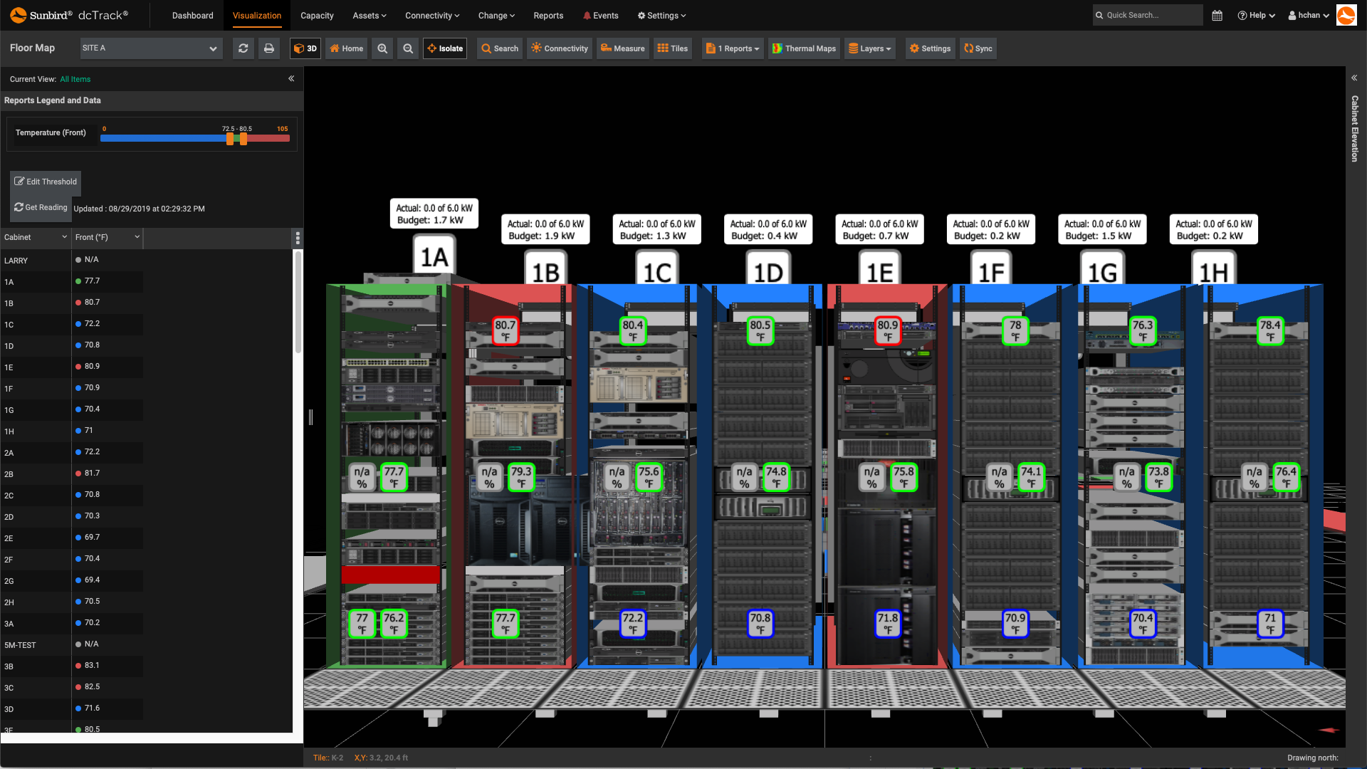 Screenshot of Isolated Cabinet View with Environmental Reporting