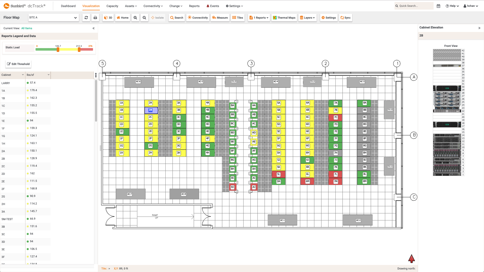 Screenshot of Static Load per Cabinet Floor Map Report