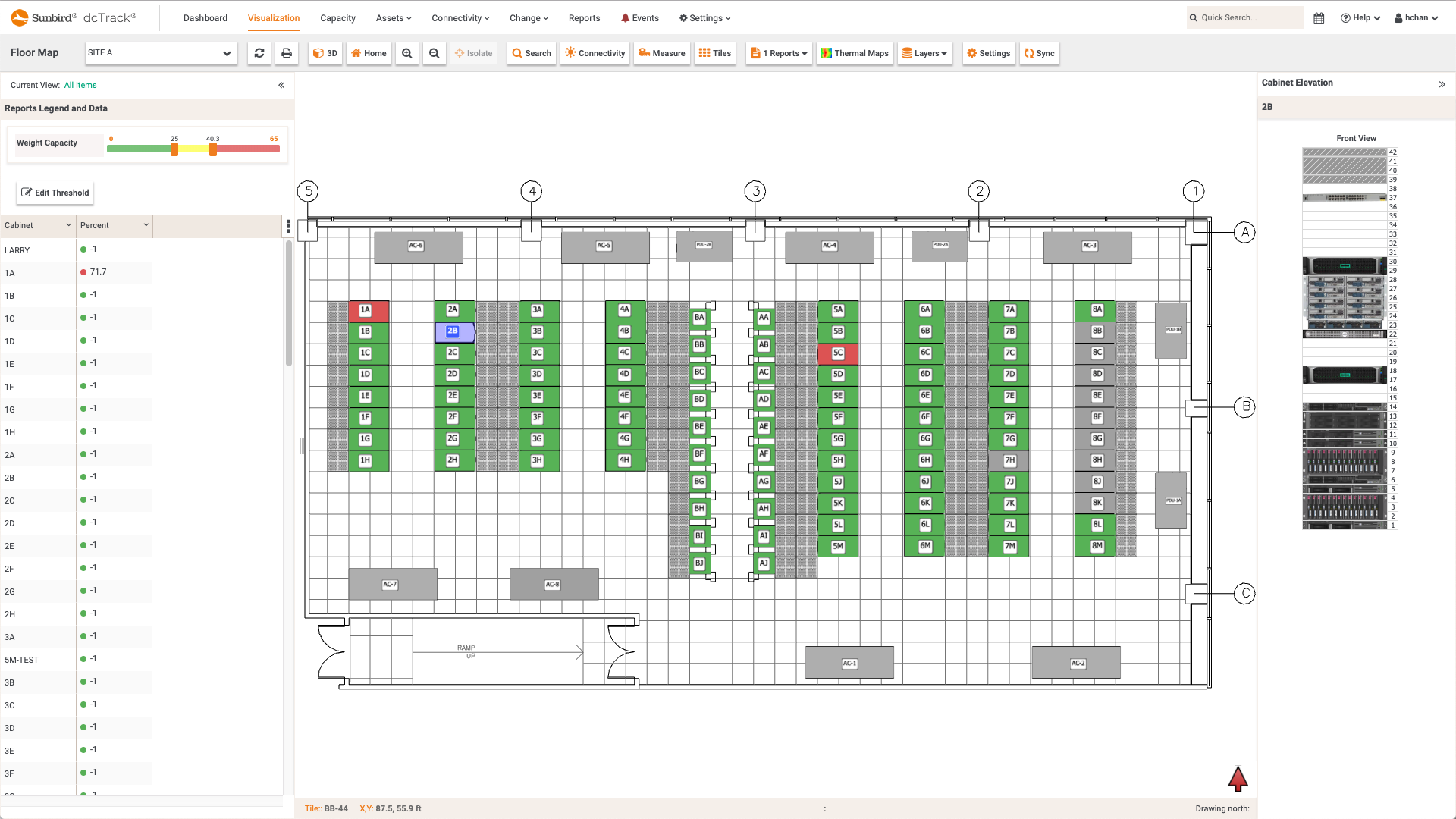 Screenshot of Weight Capacity per Cabinet Floor Map Report